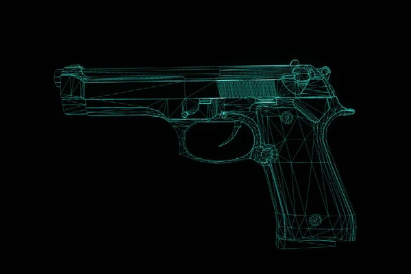 3D Wireframe ολόγραμμα όπλο σε κίνηση. Ωραία 3d Rendering — Φωτογραφία Αρχείου