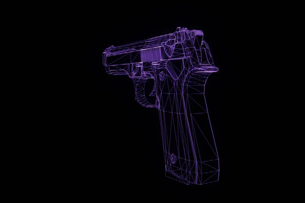 3D Wireframe ολόγραμμα όπλο σε κίνηση. Ωραία 3d Rendering — Φωτογραφία Αρχείου