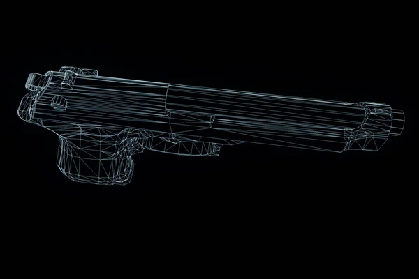 Pistolet 3D Hologramme Wireframe in Motion. Belle rendu 3D — Photo