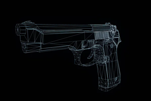 Szkieletowych hologramem 3D pistolet w ruchu. Ładne renderowania 3d — Zdjęcie stockowe