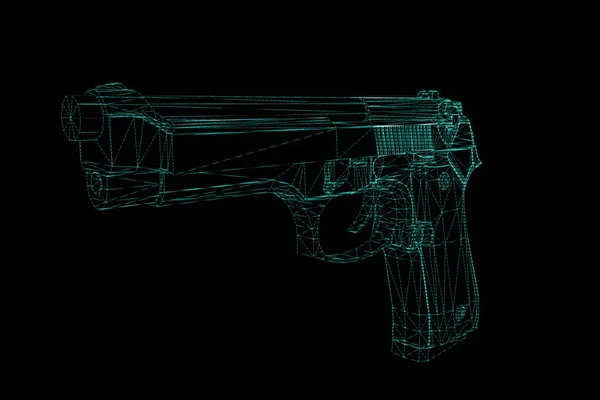 Arma 3D Holograma Wireframe em movimento. Boa renderização 3D — Fotografia de Stock