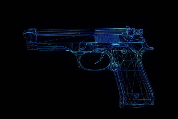 3D pistola holograma Wireframe en movimiento. Niza 3D Rendering — Foto de Stock