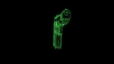 3D silah Hologram Wireframe hareket. Güzel 3d render