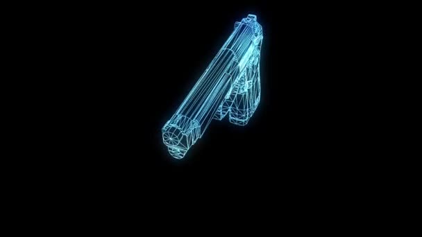 3D pistola holograma Wireframe en movimiento. Niza 3D Rendering — Vídeos de Stock