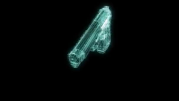 3D pistola holograma Wireframe en movimiento. Niza 3D Rendering — Vídeos de Stock