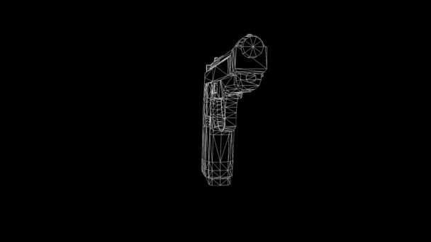 3D pistola holograma Wireframe en movimiento. Niza 3D Rendering — Vídeos de Stock