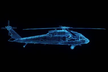 Helikopter Tel Çerçeve hologramı hareket. Güzel 3d render