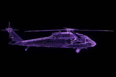 Helikopter Tel Çerçeve hologramı hareket. Güzel 3d render