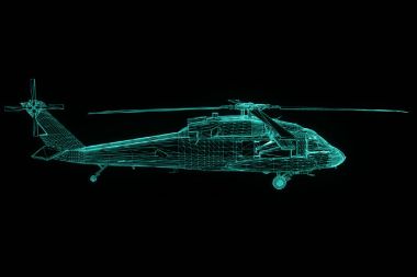Helikopter Tel Çerçeve hologramı hareket. Güzel 3d render