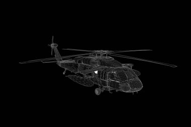 Helikopter Tel Çerçeve hologramı hareket. Güzel 3d render