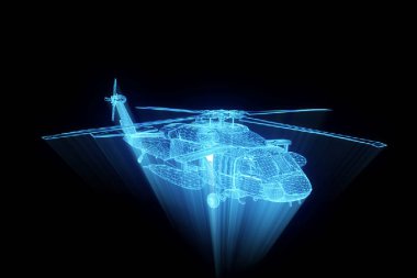 Helikopter Tel Çerçeve hologramı hareket. Güzel 3d render
