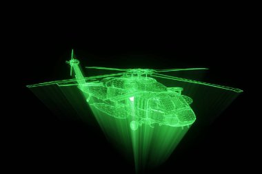 Helikopter Tel Çerçeve hologramı hareket. Güzel 3d render