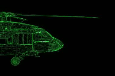 Helikopter Tel Çerçeve hologramı hareket. Güzel 3d render