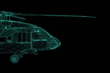 Helikopter Tel Çerçeve hologramı hareket. Güzel 3d render