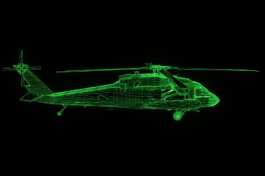 Helikopter Tel Çerçeve hologramı hareket. Güzel 3d render