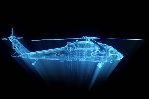 Helikopter drótváz Hologram a mozgás. Szép 3D-s renderelés — Stock Fotó