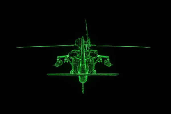 Helikopter drótváz Hologram a mozgás. Szép 3D-s renderelés — Stock Fotó