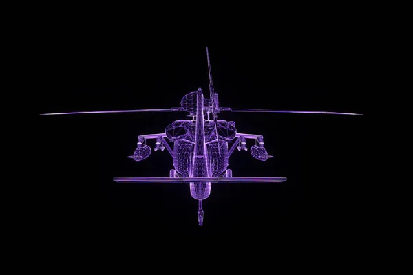 와이어 프레임 홀로그램 모션에 헬기. 멋진 3d 렌더링 — 스톡 사진