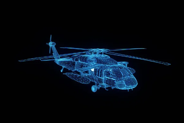 Helikopter drótváz Hologram a mozgás. Szép 3D-s renderelés — Stock Fotó