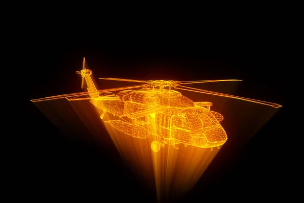 Helikopter Tel Çerçeve hologramı hareket. Güzel 3d render — Stok fotoğraf