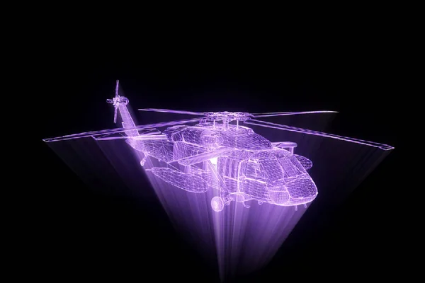 Helicopter Wireframe Hologram in Motion. Nice 3D Rendering — Stock Photo, Image