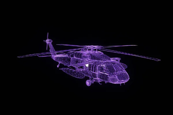 Holograma Wireframe de helicóptero en movimiento. Niza 3D Rendering —  Fotos de Stock