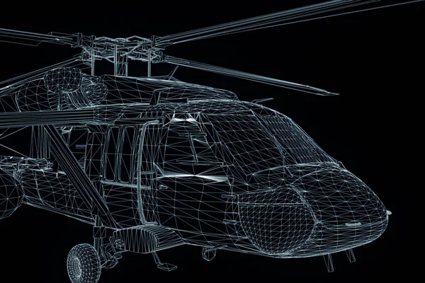 Helikopter Tel Çerçeve hologramı hareket. Güzel 3d render