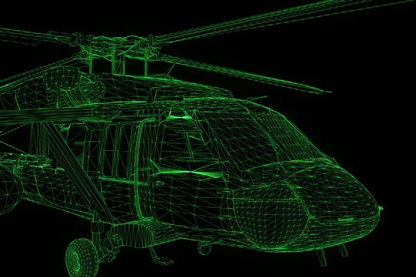 Elicottero Wireframe ologramma in movimento. Rendering 3D piacevole — Foto Stock