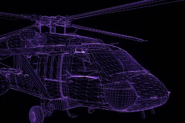 Elicottero Wireframe ologramma in movimento. Rendering 3D piacevole — Foto Stock