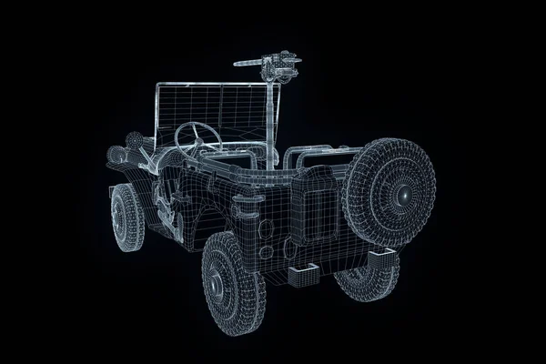 Auto im Hologramm Wireframe-Stil. schönes 3D-Rendering — Stockfoto