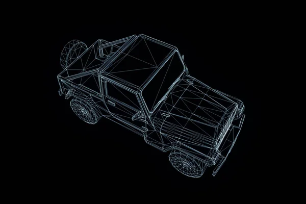 Auto im Hologramm Wireframe-Stil. schönes 3D-Rendering — Stockfoto