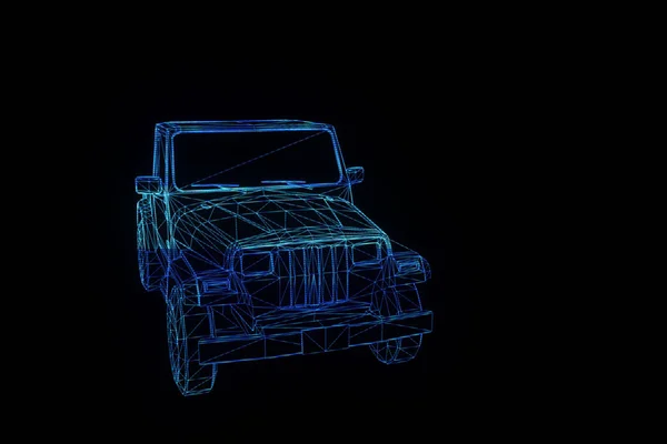 Bil i hologrammet Wireframe stil. Fina 3d-Rendering — Stockfoto