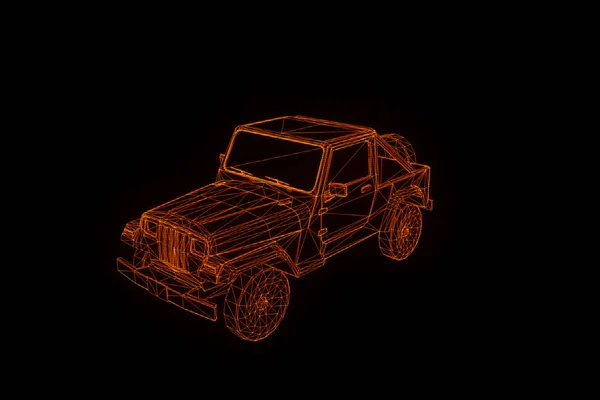 Auto im Hologramm Wireframe-Stil. schönes 3D-Rendering — Stockfoto