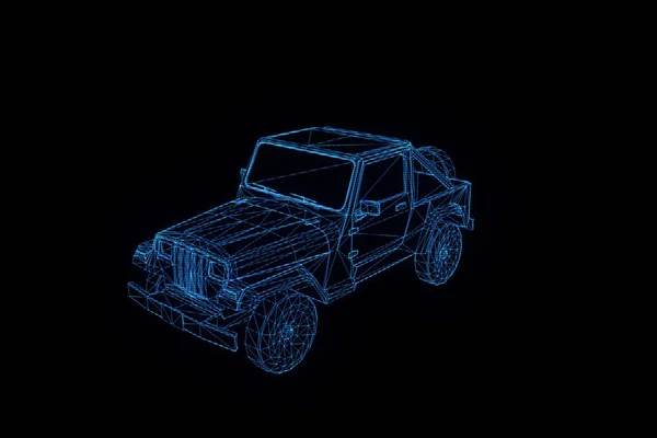 Coche en Holograma Wireframe Style. Niza 3D Rendering —  Fotos de Stock