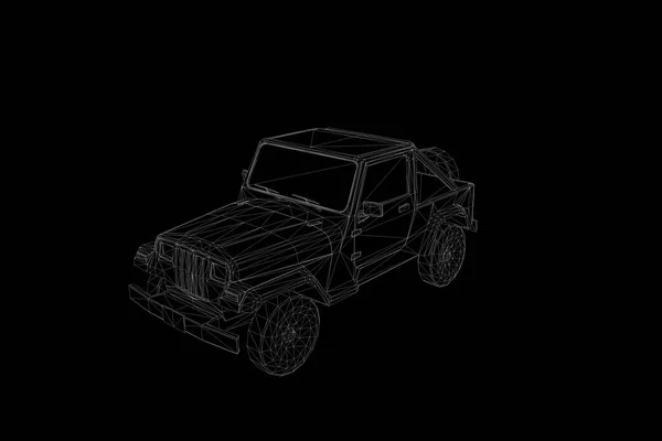 Voiture en Hologramme Wireframe Style. Belle rendu 3D — Photo