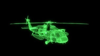 Helikopter Tel Çerçeve hologramı hareket. Güzel 3d render