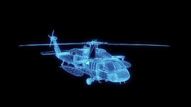 Drátový model vrtulníku Hologram v pohybu. Pěkný 3d vykreslování — Stock video