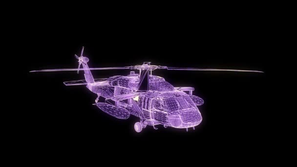Holograma Wireframe de helicóptero en movimiento. Niza 3D Rendering — Vídeos de Stock