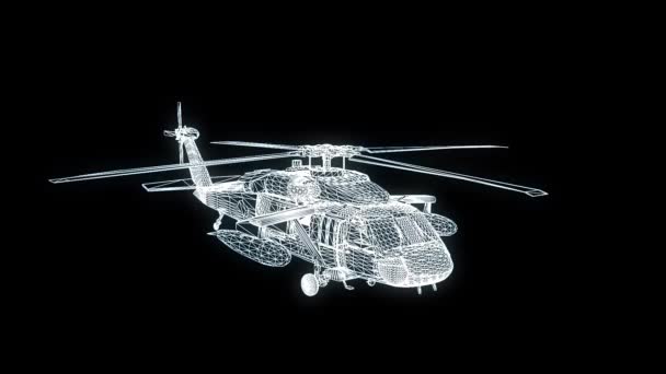 直升机在运动中的线框全息图。漂亮的 3d 渲染 — 图库视频影像