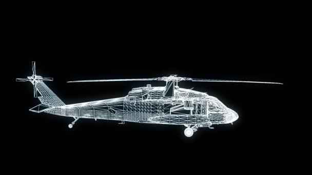 Голограмма вертолёта Wireframe в движении. Nice 3D Rendering — стоковое видео