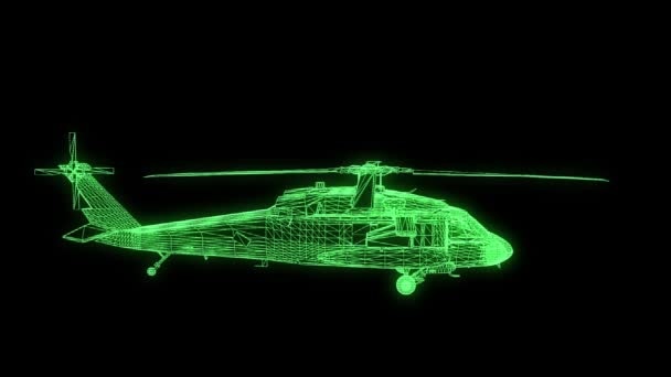 Holograma de Wireframe de helicóptero em movimento. Boa renderização 3D — Vídeo de Stock