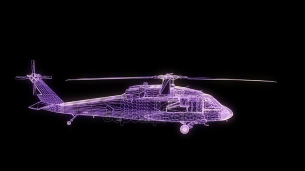 Holograma de Wireframe de helicóptero em movimento. Boa renderização 3D — Vídeo de Stock