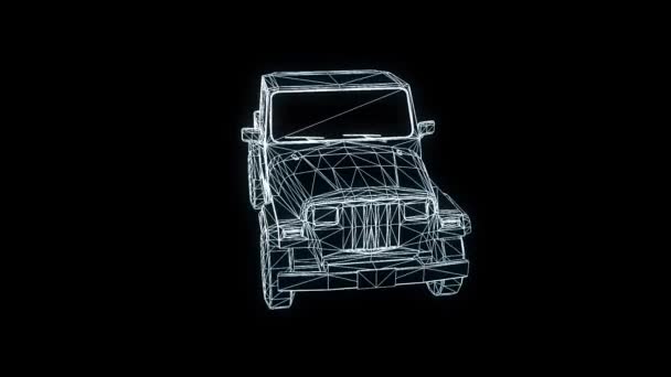 Carro em holograma Wireframe Style. Boa renderização 3D — Vídeo de Stock