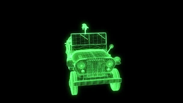 Carro em holograma Wireframe Style. Boa renderização 3D — Vídeo de Stock