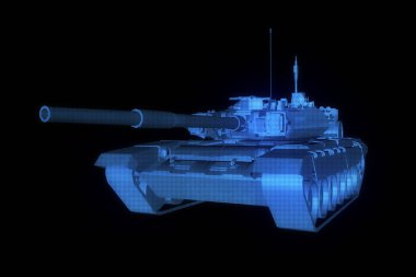 hareketli 3D tank Hologram tel kafes. Güzel 3d render