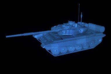 hareketli 3D tank Hologram tel kafes. Güzel 3d render