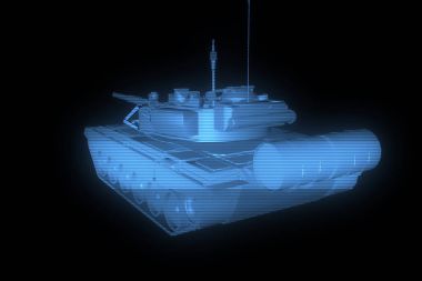 hareketli 3D tank Hologram tel kafes. Güzel 3d render