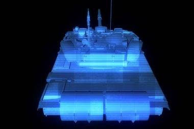 hareketli 3D tank Hologram tel kafes. Güzel 3d render