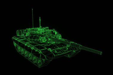 hareketli 3D tank Hologram tel kafes. Güzel 3d render