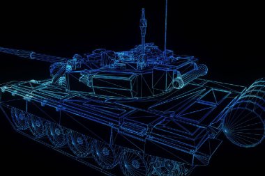 hareketli 3D tank Hologram tel kafes. Güzel 3d render